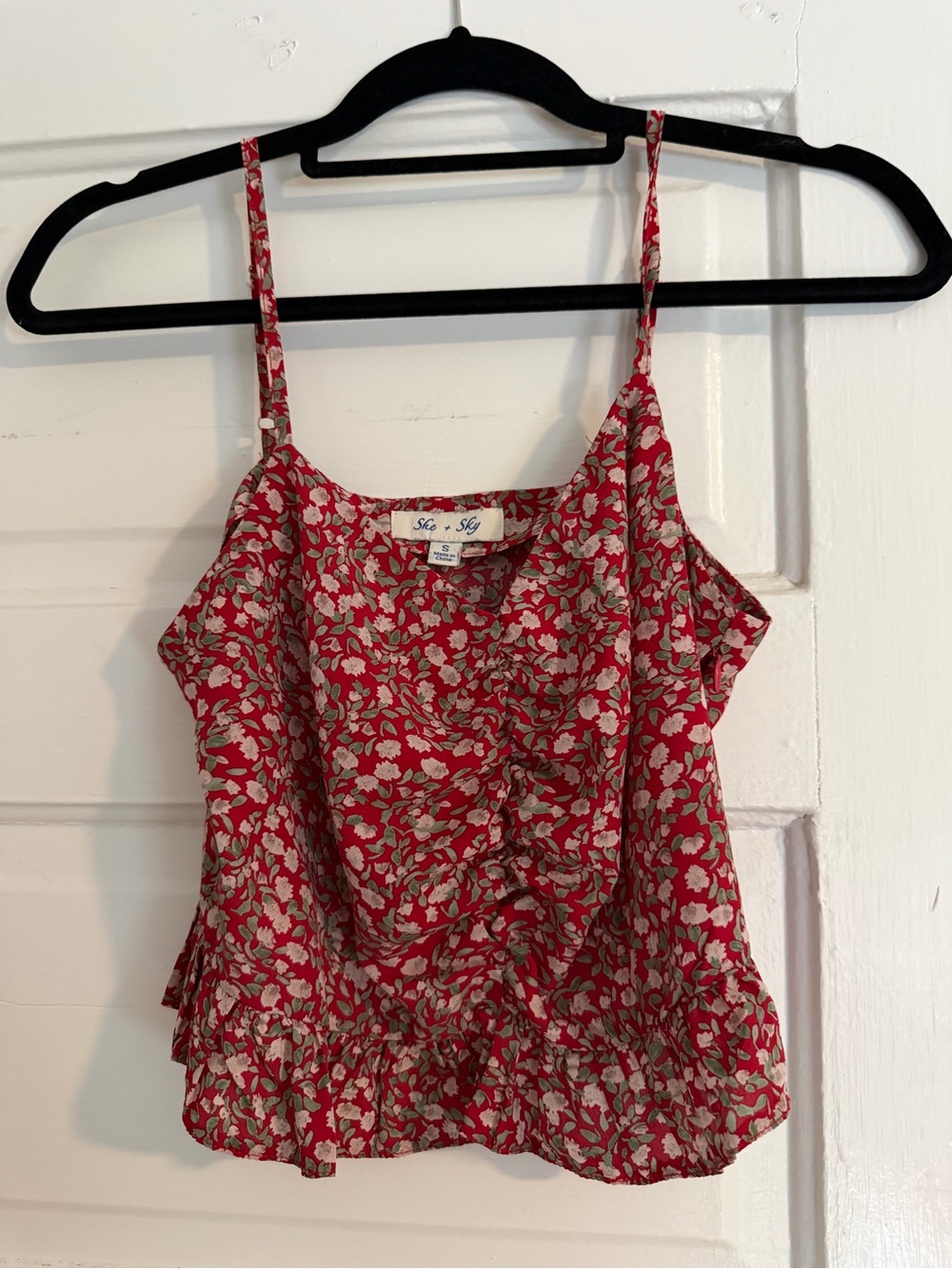 She + Sky Red Floral Ruffle Cami